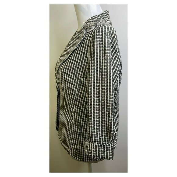 Jones New York Black White Print Blazer Jacket Sz 8 Single Button Shoulder Pads - Picture 2 of 6